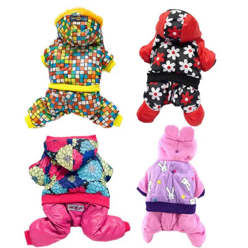Зимняя одежда для собак с цветочным рисунком теплый комбинезон домашних