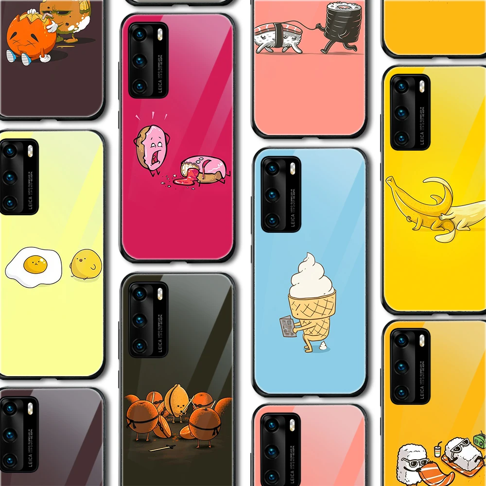 

ciciber Cute Funny Food Glass Cases for Huawei P30 P20 P40 P Smart Z 2019 Honor 20 10 9 9X Pro Mate 30 20 Lite Pro Nove 5T Cover