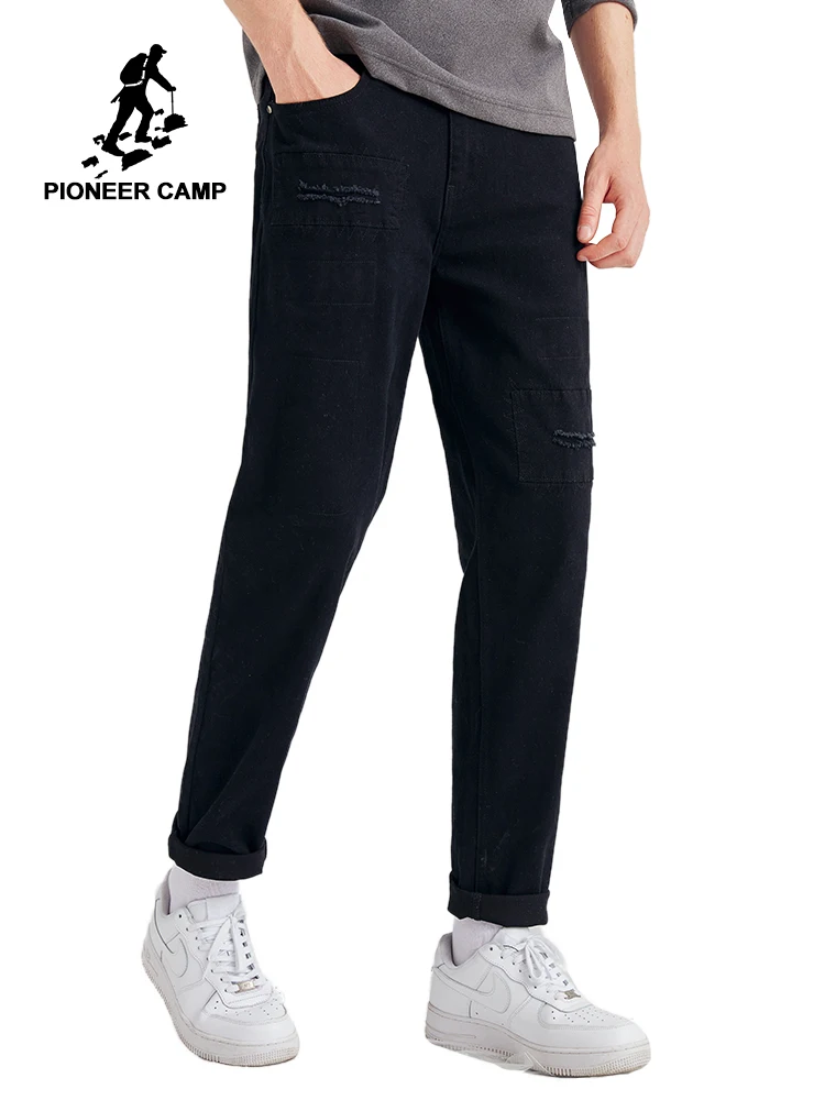 Pioneer Camp модные мужские джинсы черные хлопковые зимние брюки с принтом