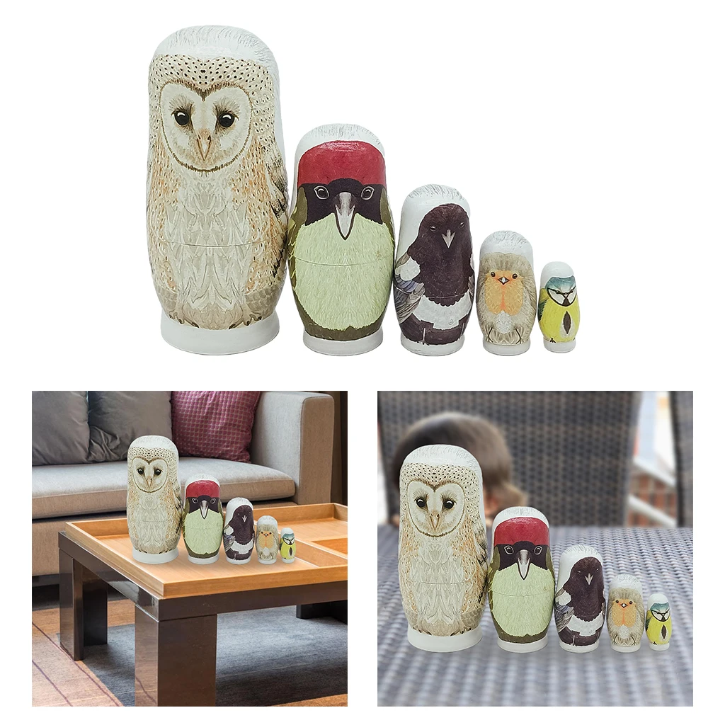 

5 Pack Hand-painted Wooden Matryoshka Owl Russian Nesting Dolls Stacking Toy