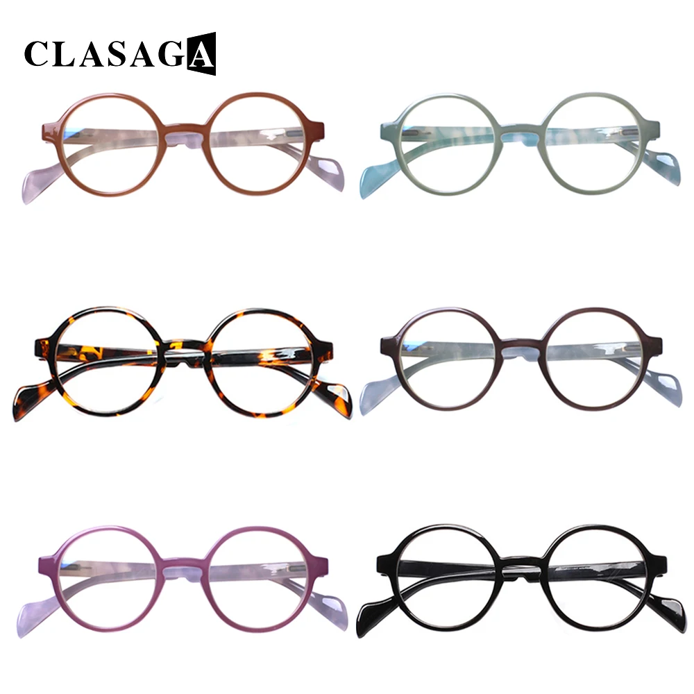 

CLASAGA Reading Glasses Spring Hinge Blue Light Blocking Men Women Retro Round Color Printed Pattern Frame Computer Eyeglasses