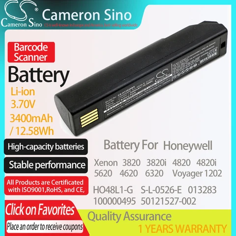 CameronSino Батарея для сканер штрих-кода Honeywell Xenon 3820 3820i 4820 4820i BAT-SCN01 подходит Keyence 50121527-005 HR-B1 штрих-кода аккумулятор сканера