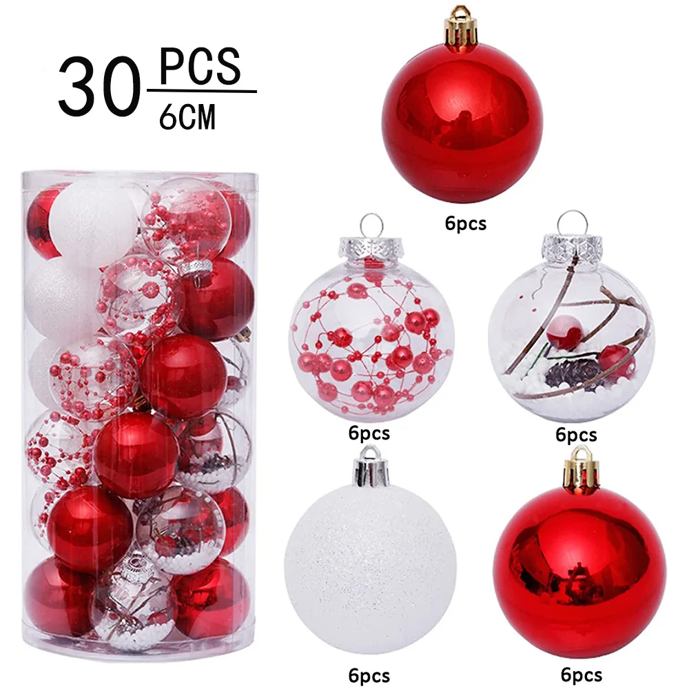 

New Year decorations Christmas decorations 30PCS 6cm painted transparent ball Christmas ball set Christmas tree pendant