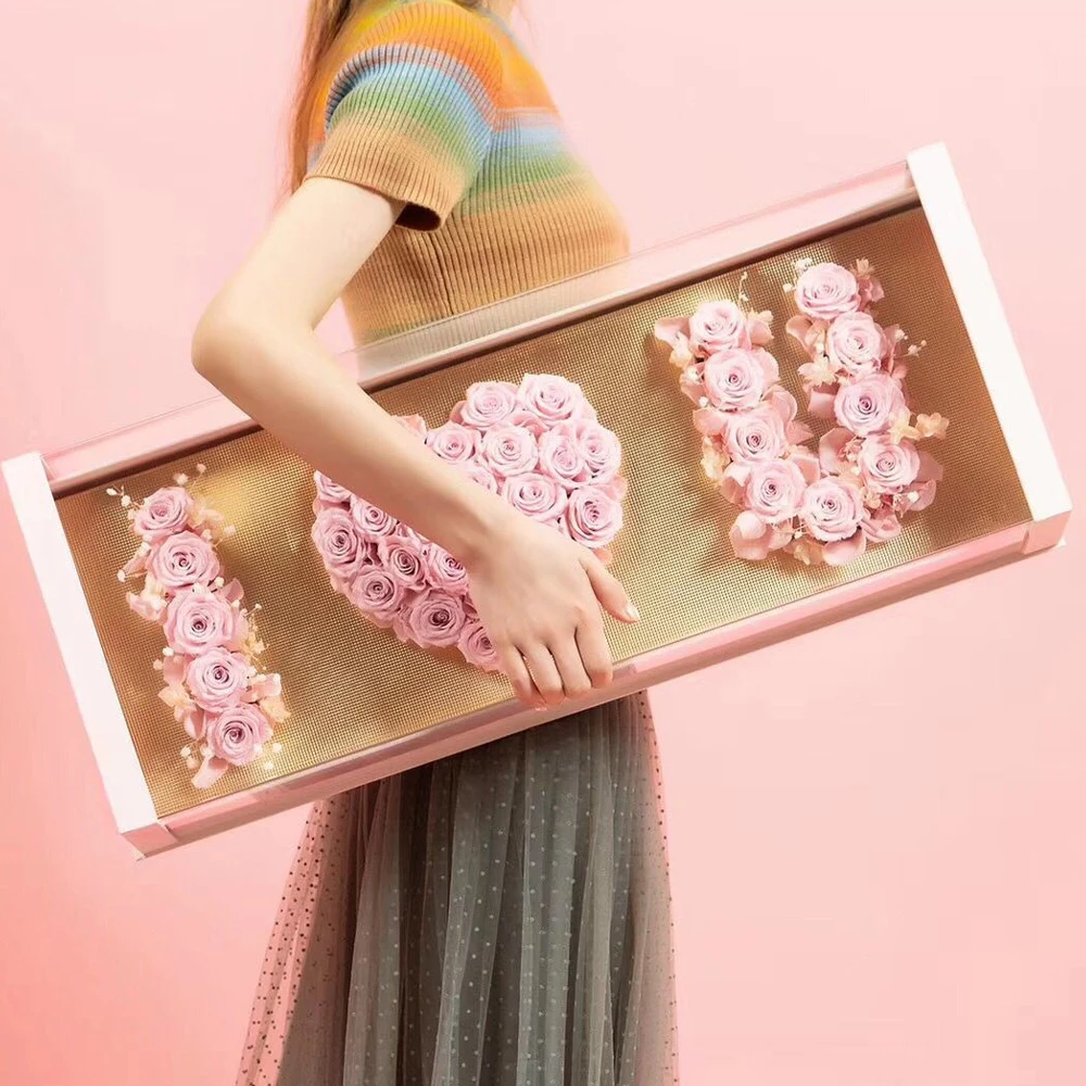 Подарочная коробка с цветами на День святого Валентина I Love U женские идеи большая