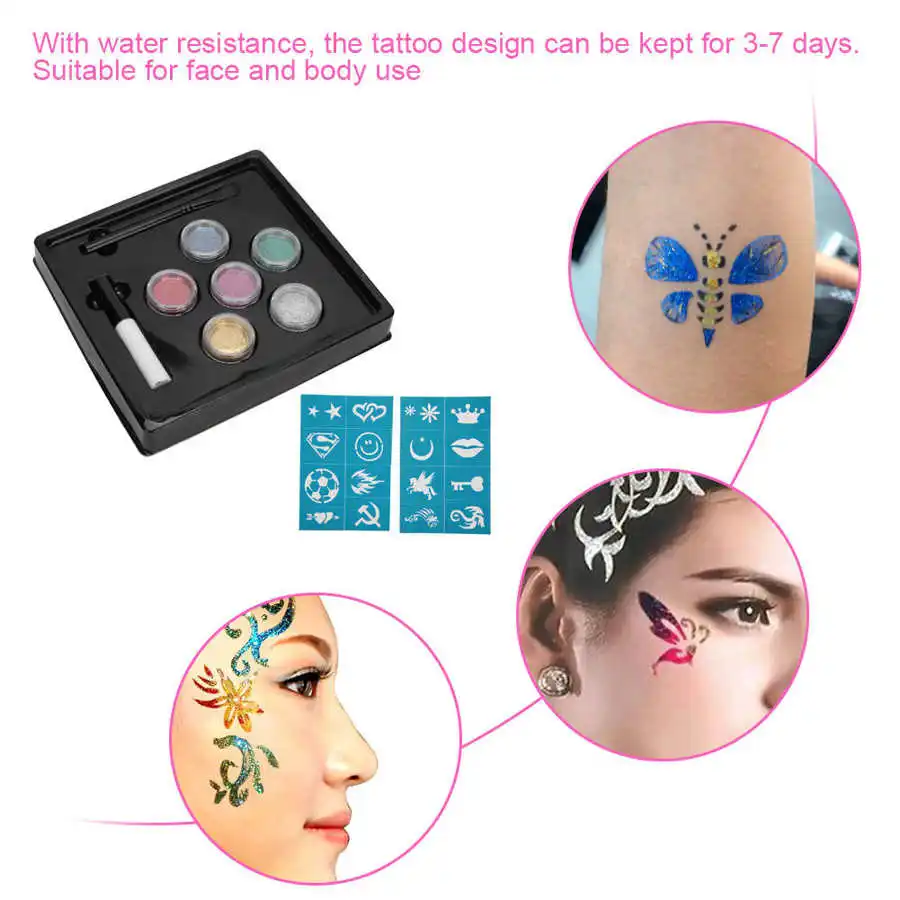 6 цветов набор блестящих татуировок краска для лица пигмент пудра временных