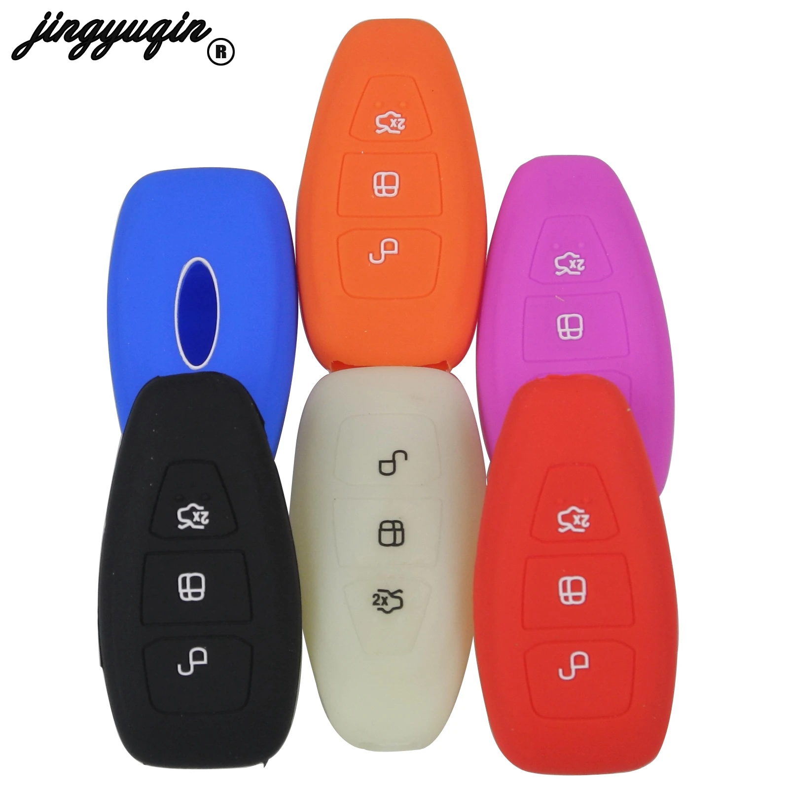 

jingyuqin 3 Button Silicone Car Key Case Cover For Ford Focus 3 MK3 Mondeo Fiesta Kuga Escape Ecosport 2013 2014 Smart Car Style