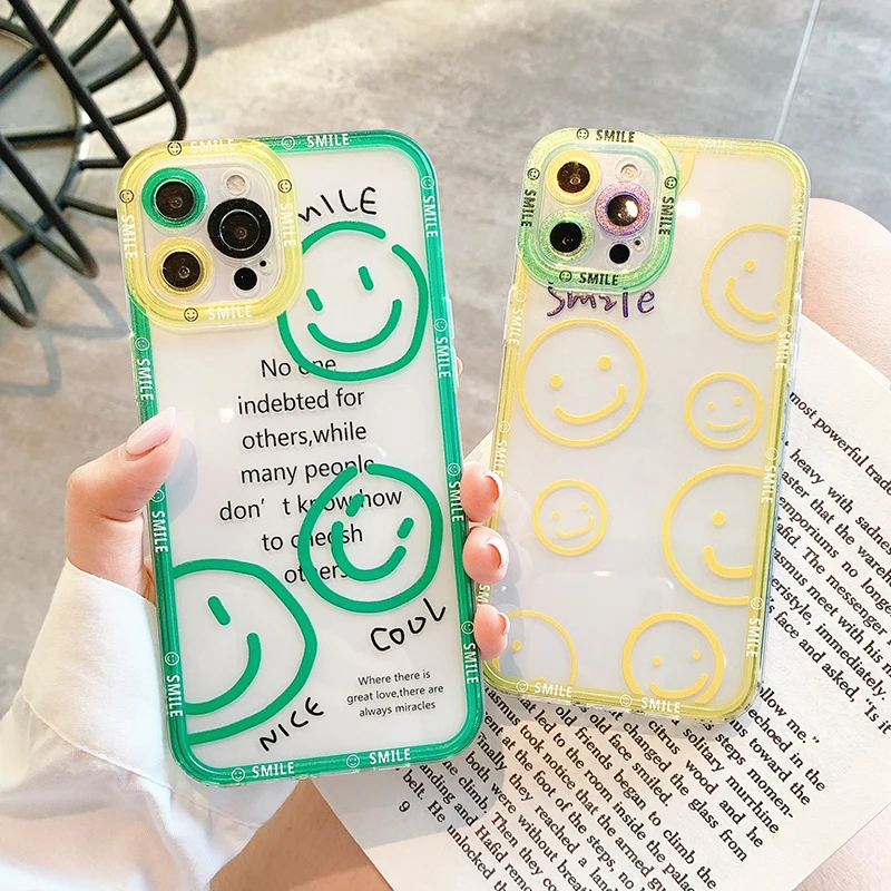 

Cute line Smiley phiz phone case For Apple iPhone11 12Pro max 7 8plus XR XS MAX Angel eye lens protection Clear TPU backcover