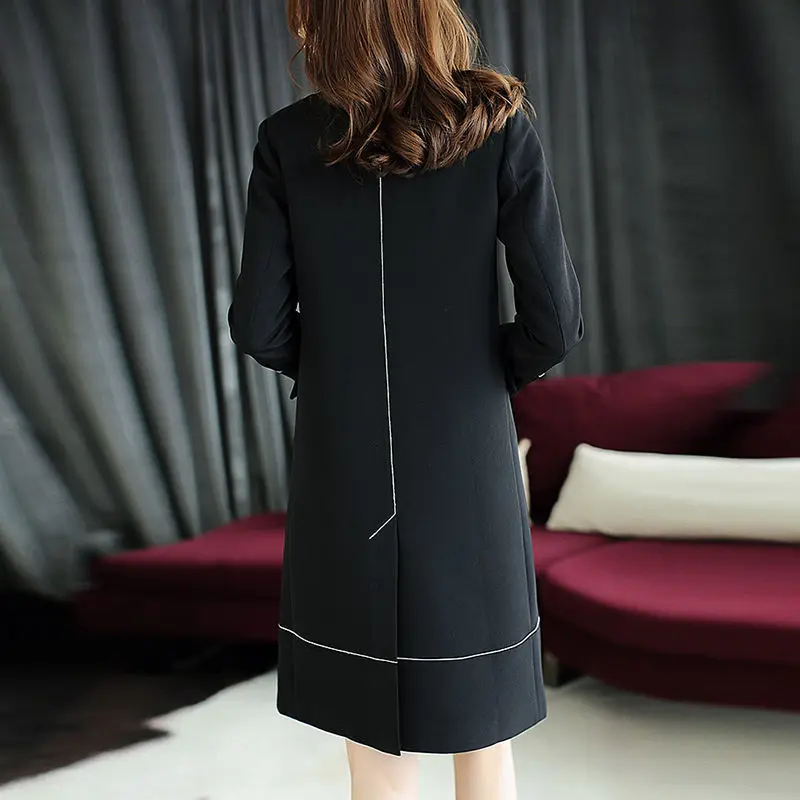 

2021 Spring New Fat MM Temperament Thin Windbreaker Women Mid-length and Small Over-the-knee Black Jacket Women