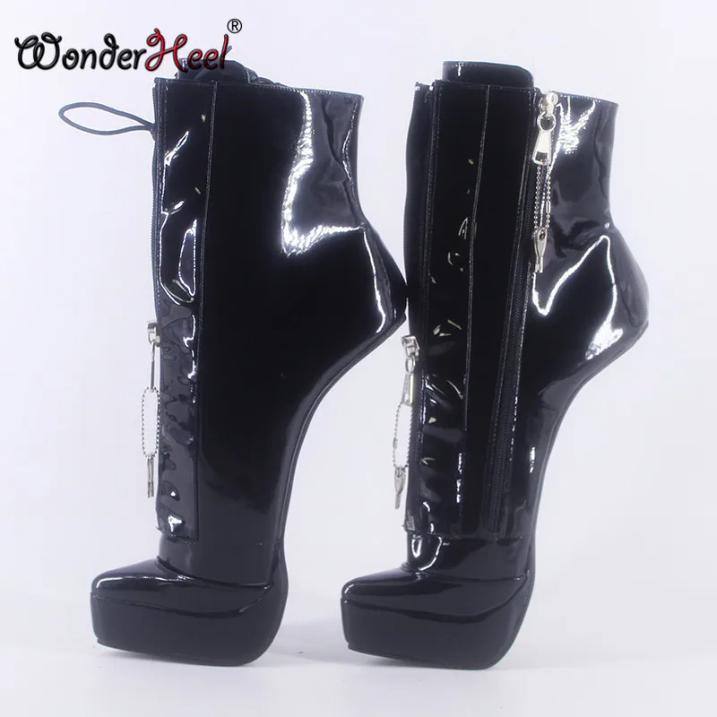 Женские ботильоны на платформе Wonderheel Черные расширяющемся книзу каблуке 8 дюймов