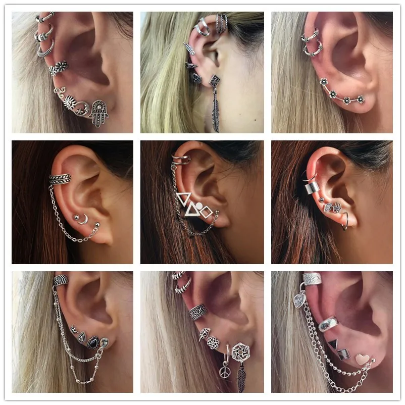 Набор серег гвоздиков Docona серебристого цвета в богемном стиле для женщин полые