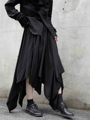 Самодельные Ямамото стиль нерегулярные Асимметричный черное платье средней