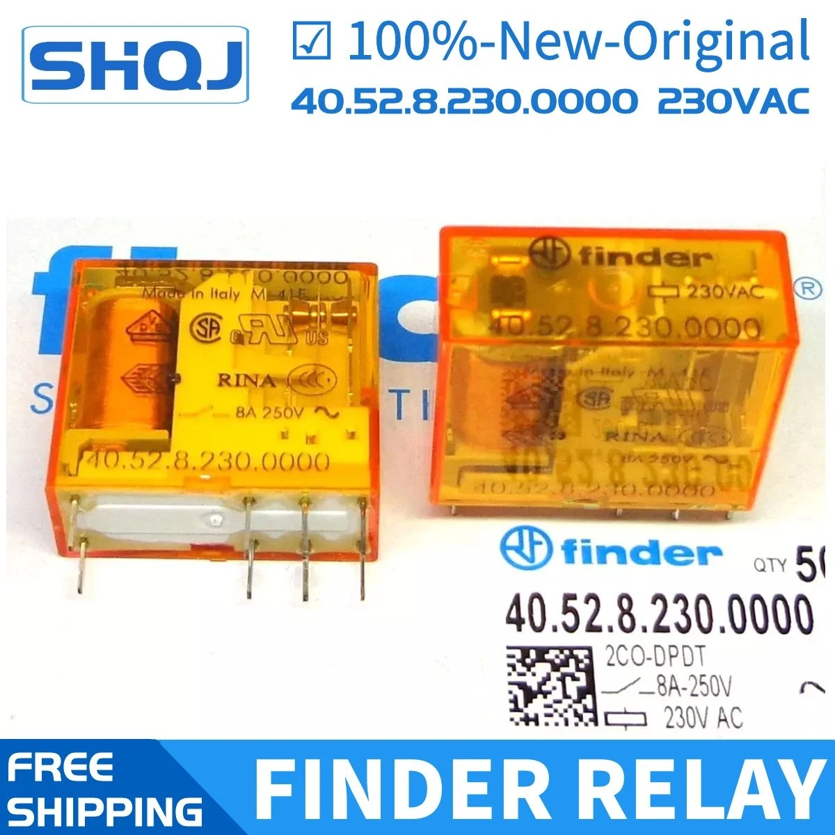 5PCS FINDER RELAY 40.52.8.230.0000 40.52 230VAC 8A 8PIN 2CO 100%-new-original