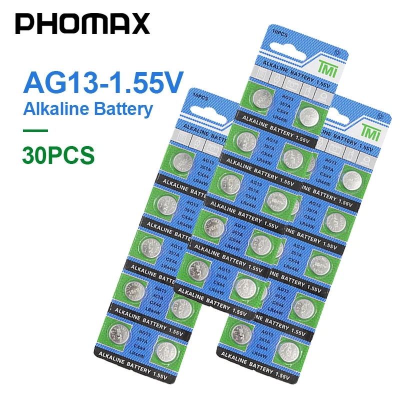 Электронная батарейка PHOMAX AG13 30 шт./упак. LR44 V303 SR44 S76E SG13 AG 13 1 55 в для часов с