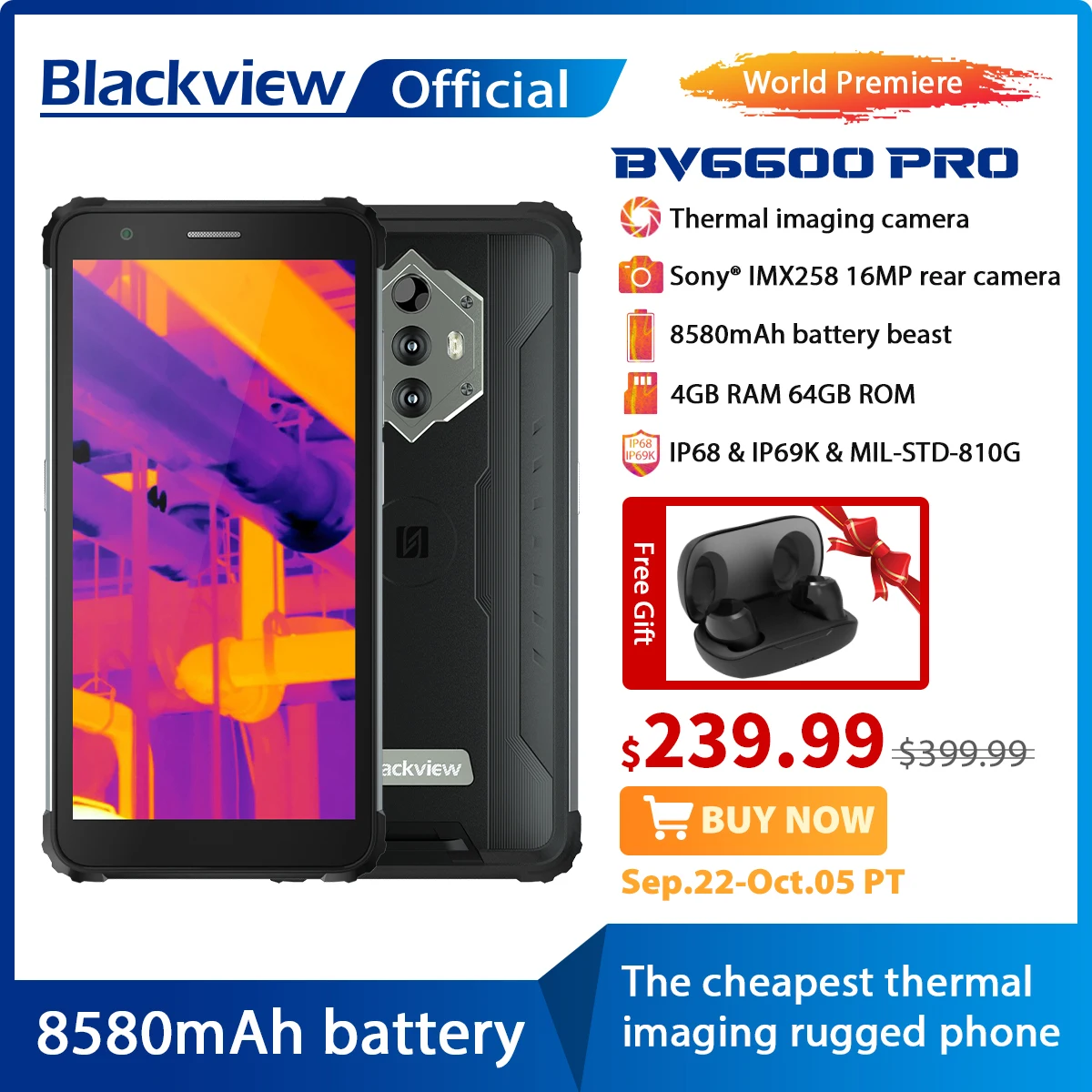[В наличии] Blackview BV6600 Pro Rugged мобильный телефон тепловизионная камера FLIR®Смартфон Android 11 4 Гб + 64 Гб 8580 мАч