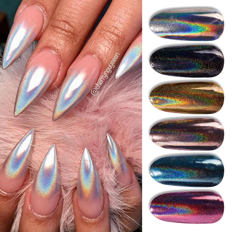 Голографическая пудра для ногтей лазерные серебряные блестки градиентная