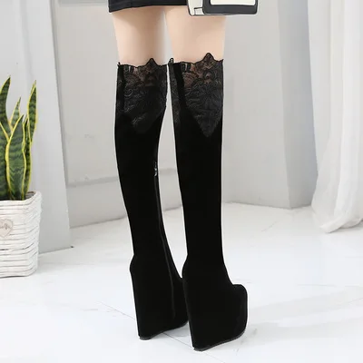 Сексуальные привлекательные сапоги до колена с тонким перекрестным каблуком и