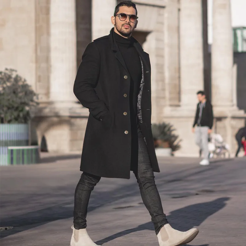 

Solid Winter Trench Coats Men Casual Loose Long Mens Jacket Oversized Warm England Style Male Overcoat Windbreaker Jackets Coat