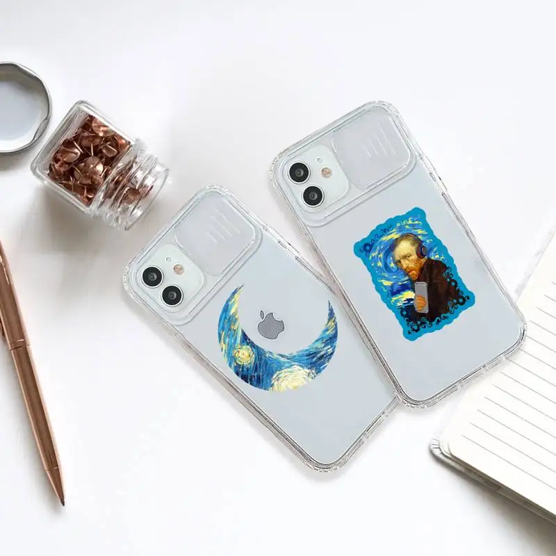 

Great art aesthetic van Gogh Phone Case transparent For iPhone 7 8 11 12 X XS XR MINI Pro Max Plus Slide Camera Lens Protect