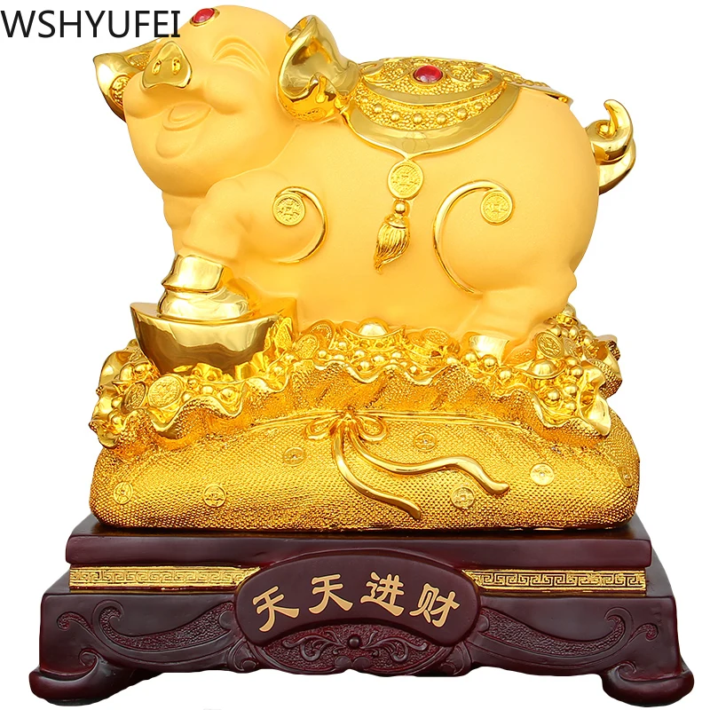 

Chinese style Golden Lucky Pig Money Pig Resin Auspicious Wishful Home Office Decoration Decoration Statue Opening Best Gifts