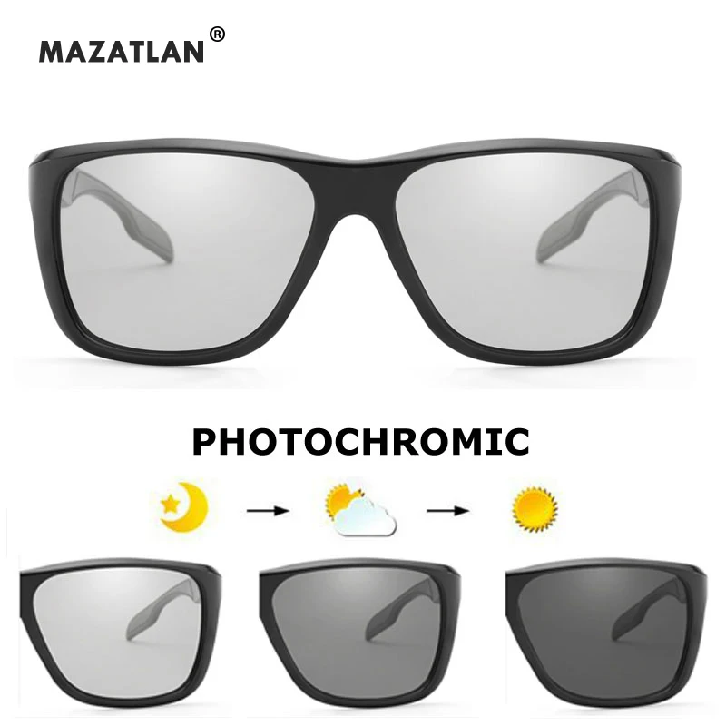 Квадратные фотохромные Солнцезащитные очки Мужские HD поляризованные черные