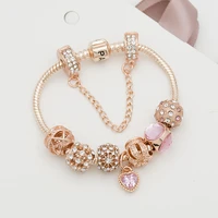new a rose gold women bracelet pink love pendant bracelet set for girls jewelry christmas gift