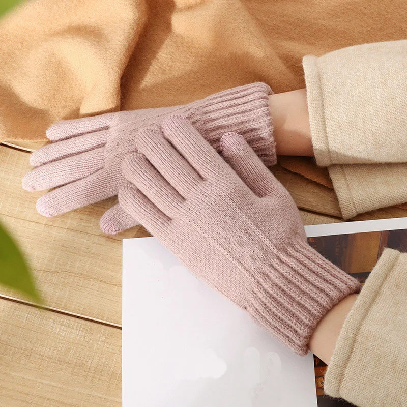 Women Winter Knitting Touch Screen Gloves Crochet Thicken Warm Driving Mittens Solid Color Soft Full Finger |
