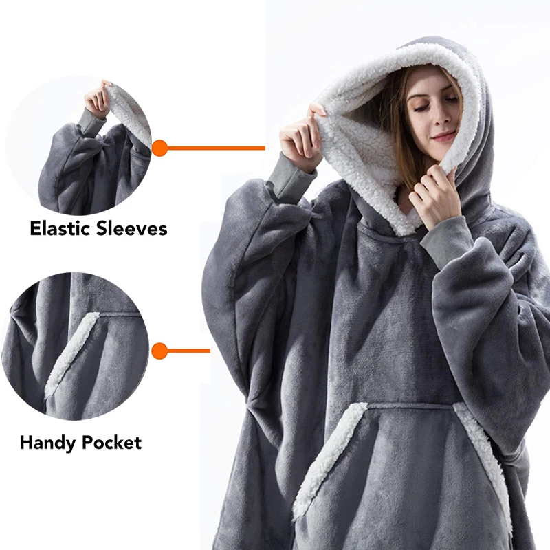 

Winter Oversized Hoodie Sweatshirt Women Blanket with Sleeves Giant TV Blanket Sherpa Fleece Hoodies Bathrobe Casaco Feminino