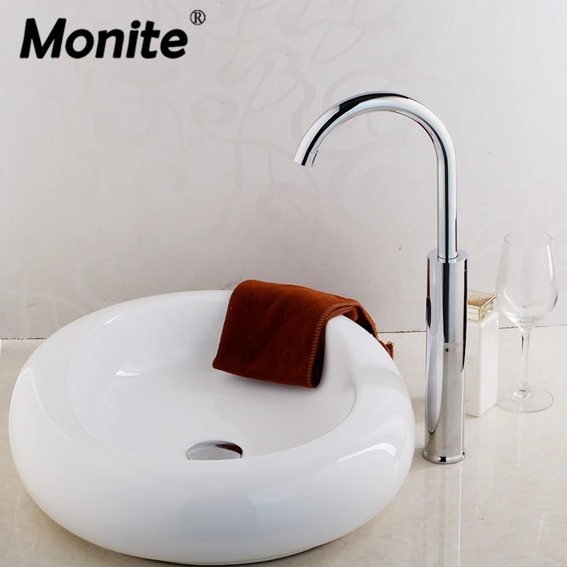 

Белая керамическая раковина для ванной комнаты Monite, круглая чаша для раковины, современный прямоугольный художественный Набор смесителей ...