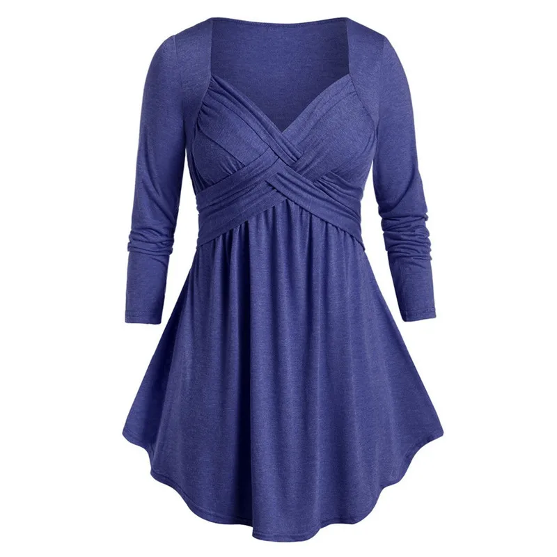 Женские топы с длинным рукавом v образным вырезом винтажная однотонная