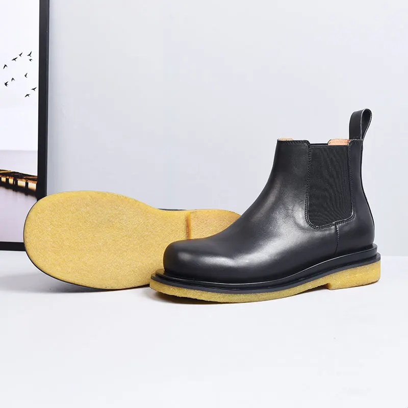 

Men Chelsea Boots Short Mens Shoes Designer Luxury Ankle Chunky Heel Genuine Leather High Top Waterproof Fashion Quality