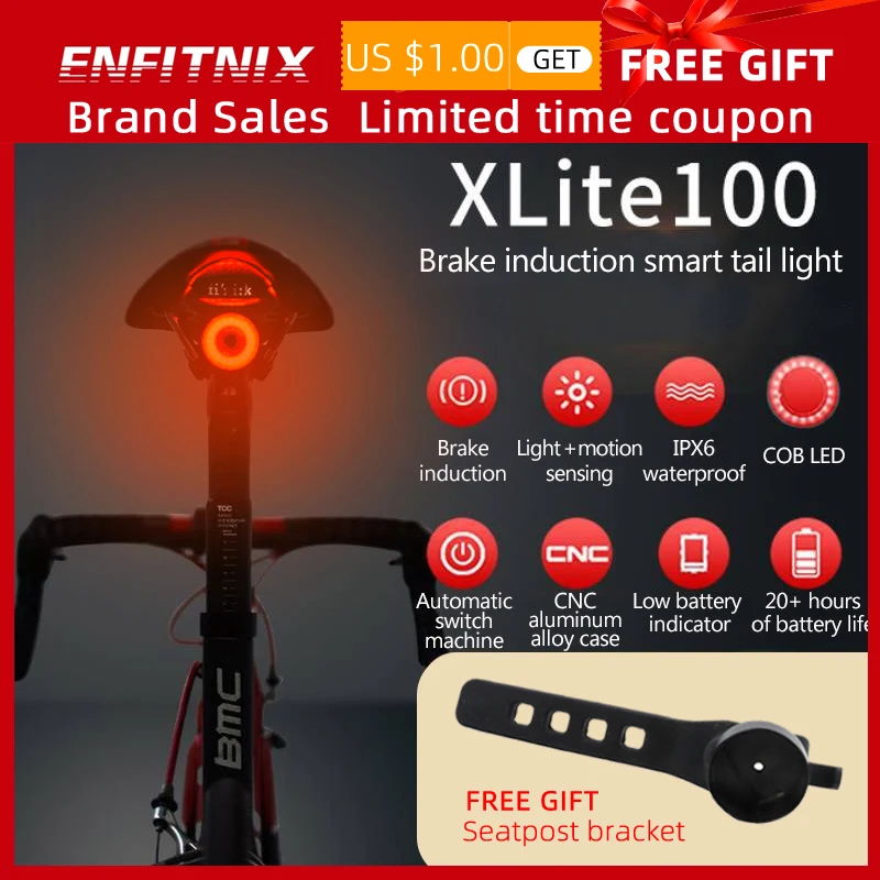 

Xlite100 Bicycle taillights Intelligent sensor Brake lights ENFITNIX usb Road bike MTB Rear taillights & Number plate bracket