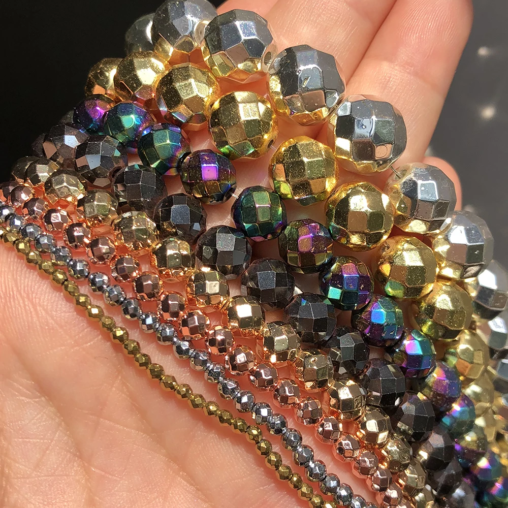 2-10 мм натуральный граненый позолоченный камень гематит бусины Круглые свободные