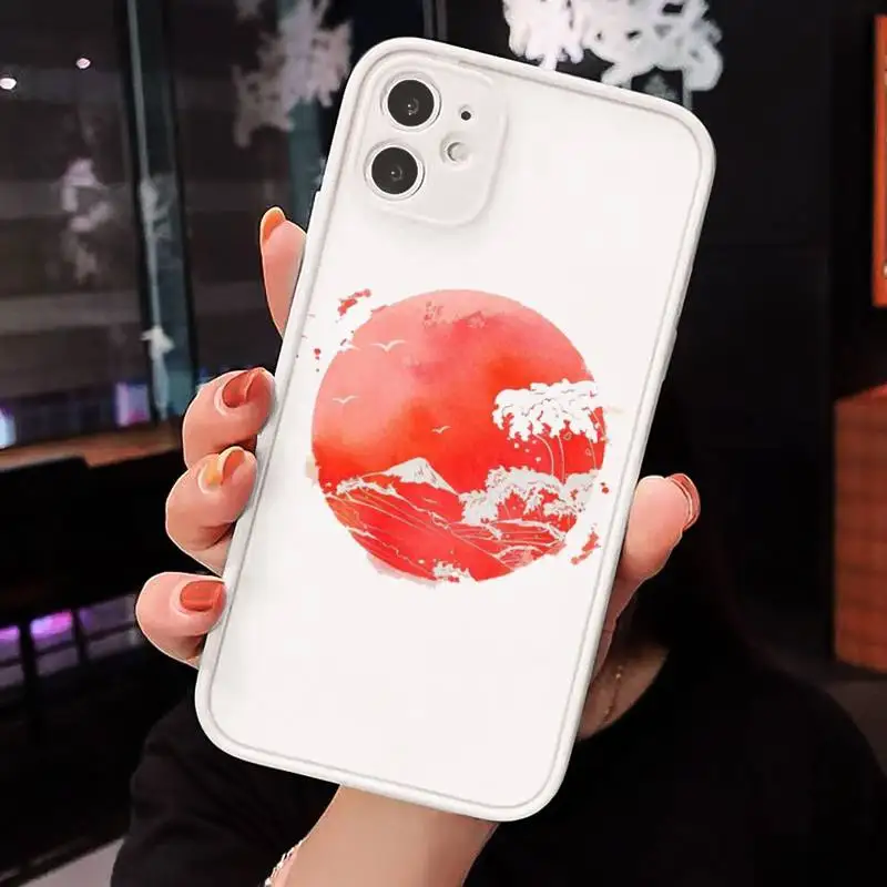 

Wave Art Japanese Green Illust Phone Cases Matte Transparent for iPhone 7 8 11 12 s mini pro X XS XR MAX Plus cover funda