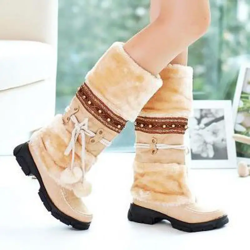 Женские зимние ботинки с бахромой женская обувь на толстой мягкой подошве Botes Mujer