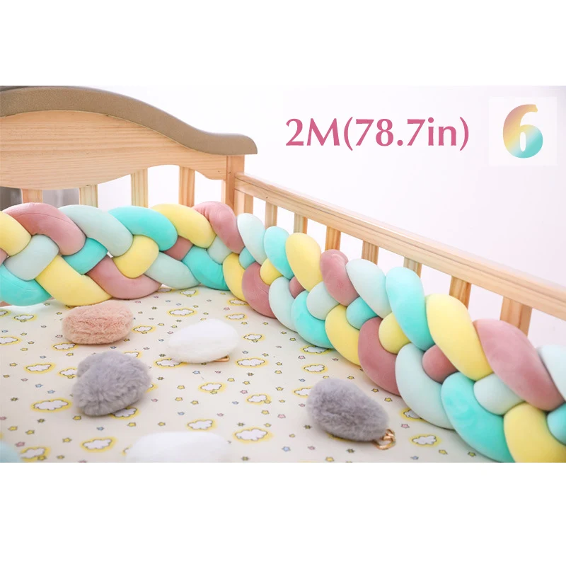 Baby Shining 4 Strands Newborn Crib Bumper 2M/3M Infant Bed Protector Room Decor 17CM(6.7in) Height Pure Weaving Plush Knot - Цвет: 6 2m
