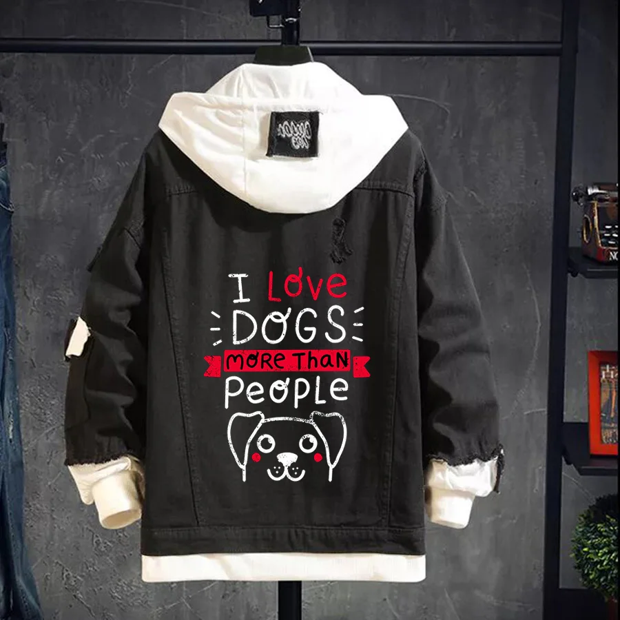 

Jean Jackets I Love Dogs More Than People Denim Jacket Men Hip Hop Vintage Autumn Korean Couple Clothes Streetwear Jeans Coat