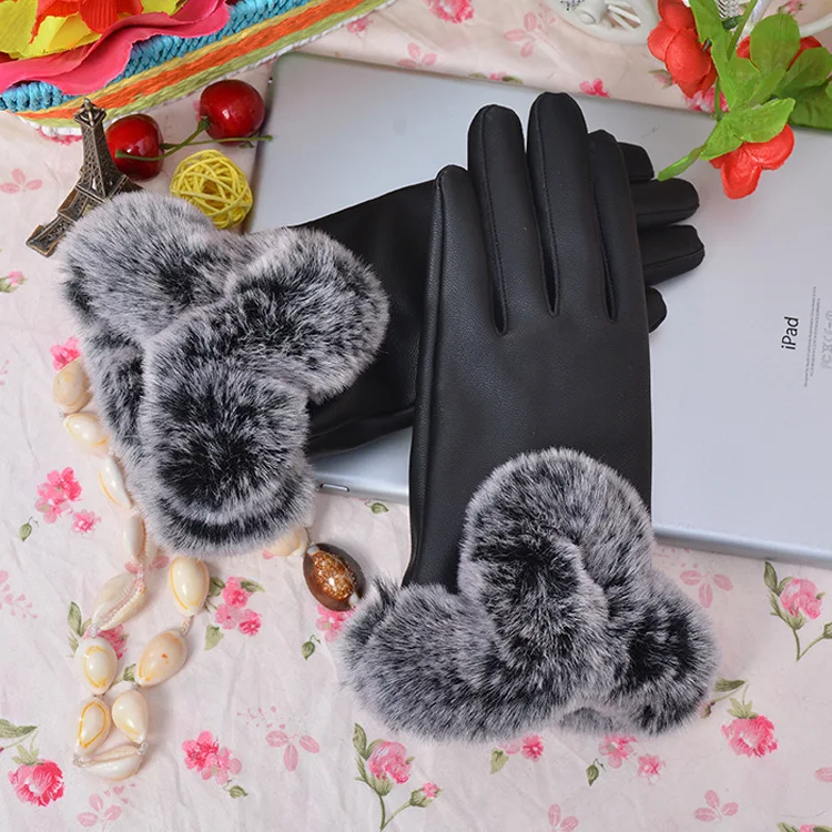 New pu-skin lady gloves winter warm plus velvet thick women pu | Аксессуары для одежды