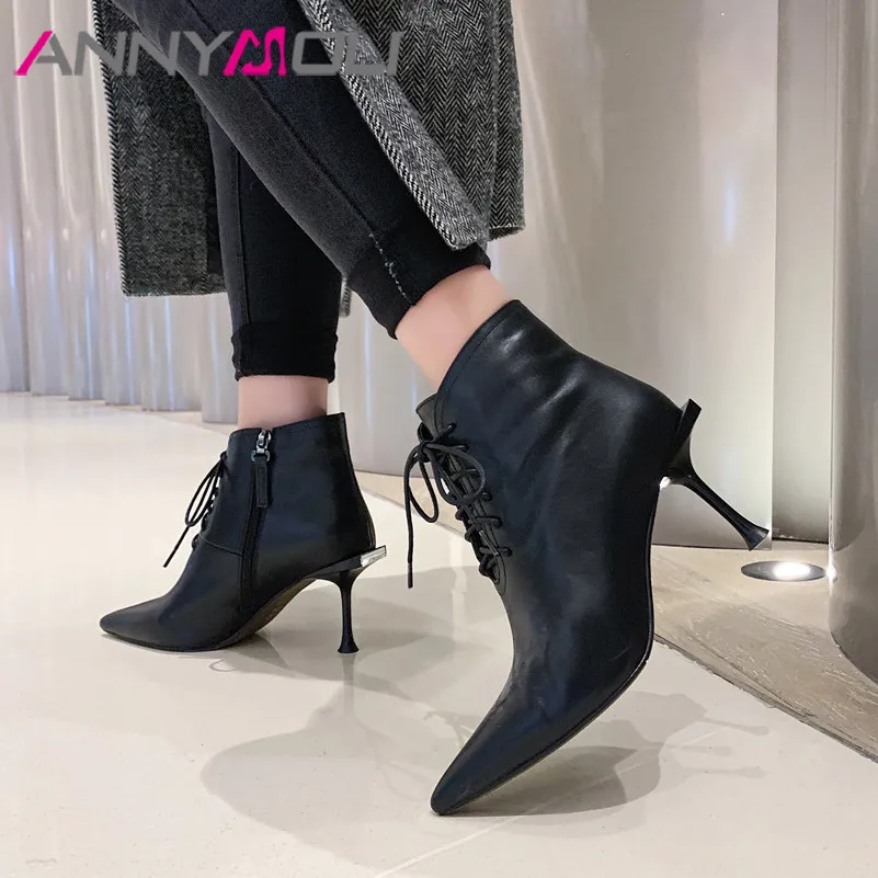 Ботильоны женские зимние из натуральной кожи на тонком каблуке размеры 34-39 |