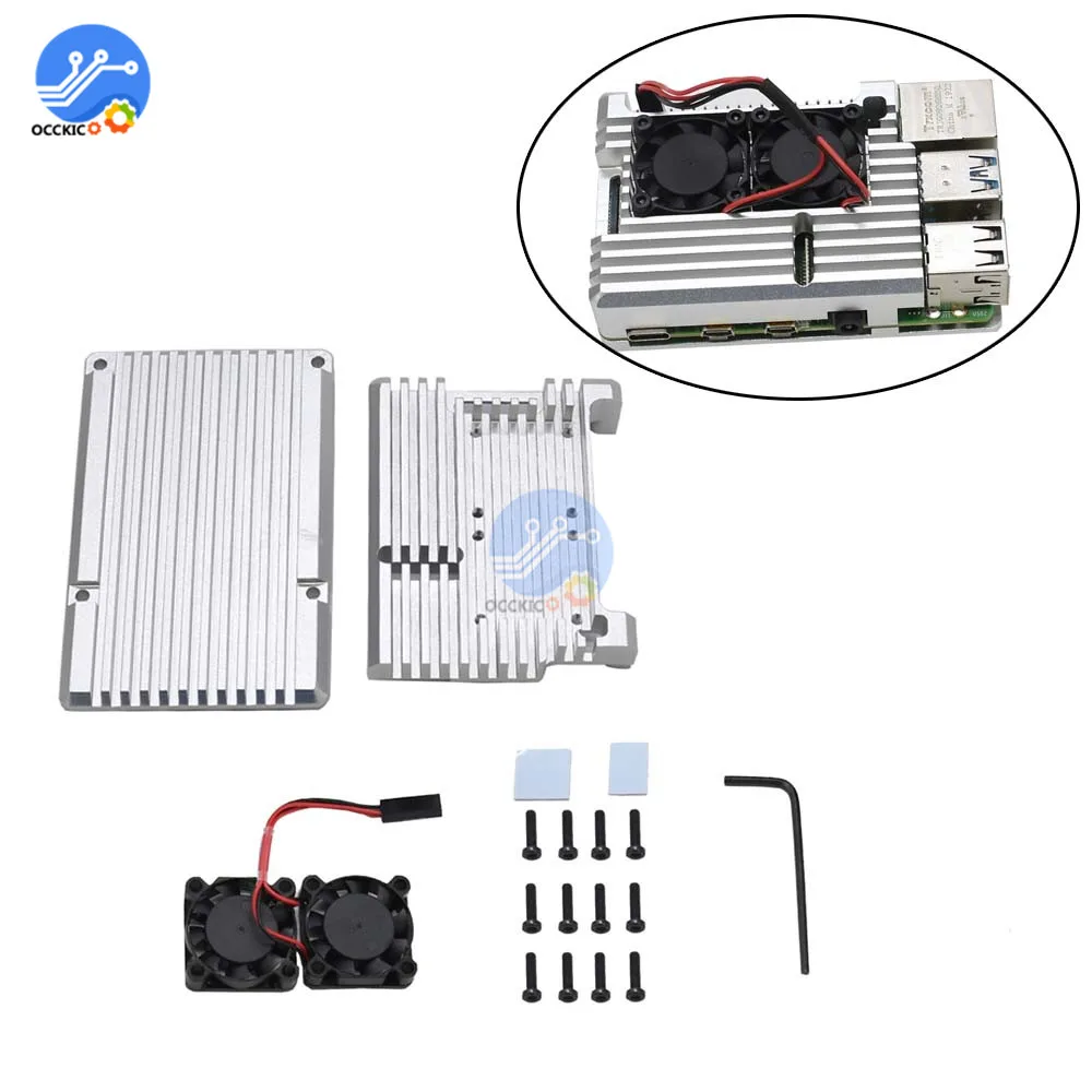Для Raspberry Pi 4 CNC чехол из алюминиевого сплава защитный с вентиляторами для