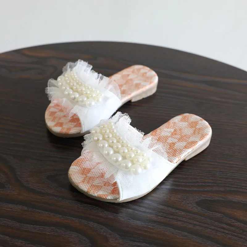 

Summer Children's Kids Mary Janes Sippers For Girls Pearls Lace Designer Flip Flops Kids Princess Dress Shoes 5 10 To 12 Years