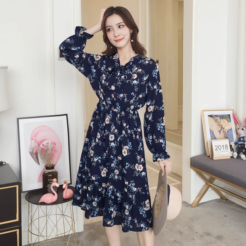 Женское повседневное осеннее платье в Корейском стиле винтажное шифоновое