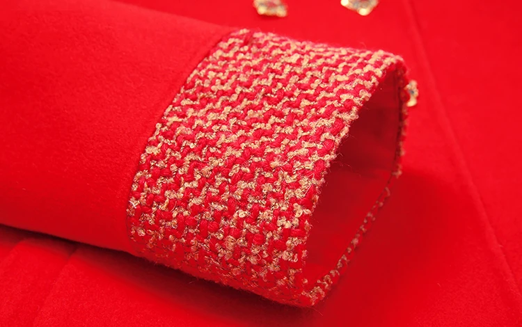 2020 Spring Fashion New Style Elegant Long Sleeve Red Patchwork Turn Down Collar Woolen Coat Vintage Sash Trench | Женская одежда