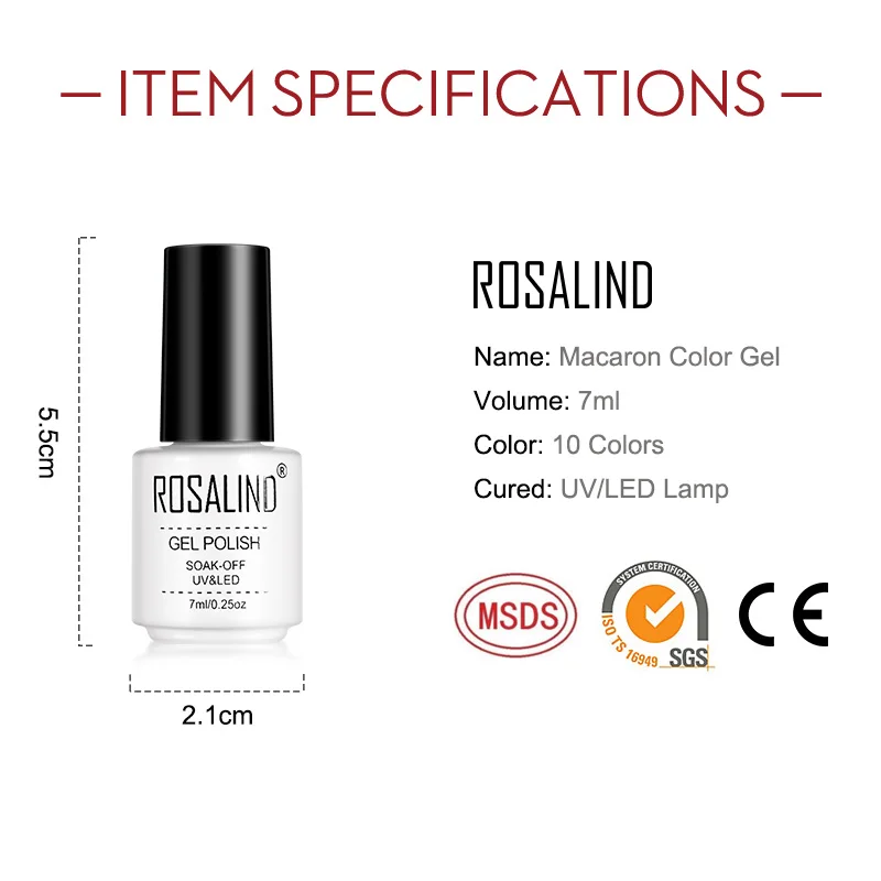 

ROSALIND 7ML Gel Nail Polish Manicure For Semi Permanent Varnish Matt Base Top Coat LED Gel Soak Off Nail Art Series Varnishes