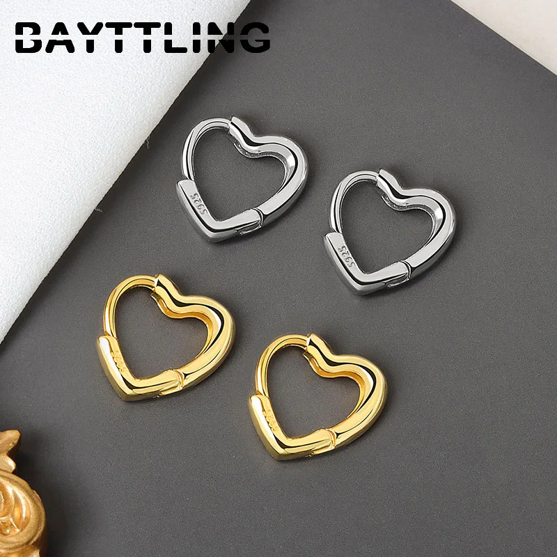 

BAYTTLING SSilver Color Korean Golden Heart Hoop Earrings For Women Fashion Jewelry Girls Gift Accessories