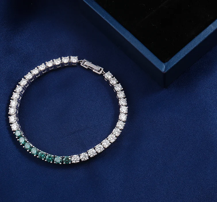 Браслет для тенниса из серебра 925 пробы с муассанитом длиной 17 см|Гибкие и жесткие