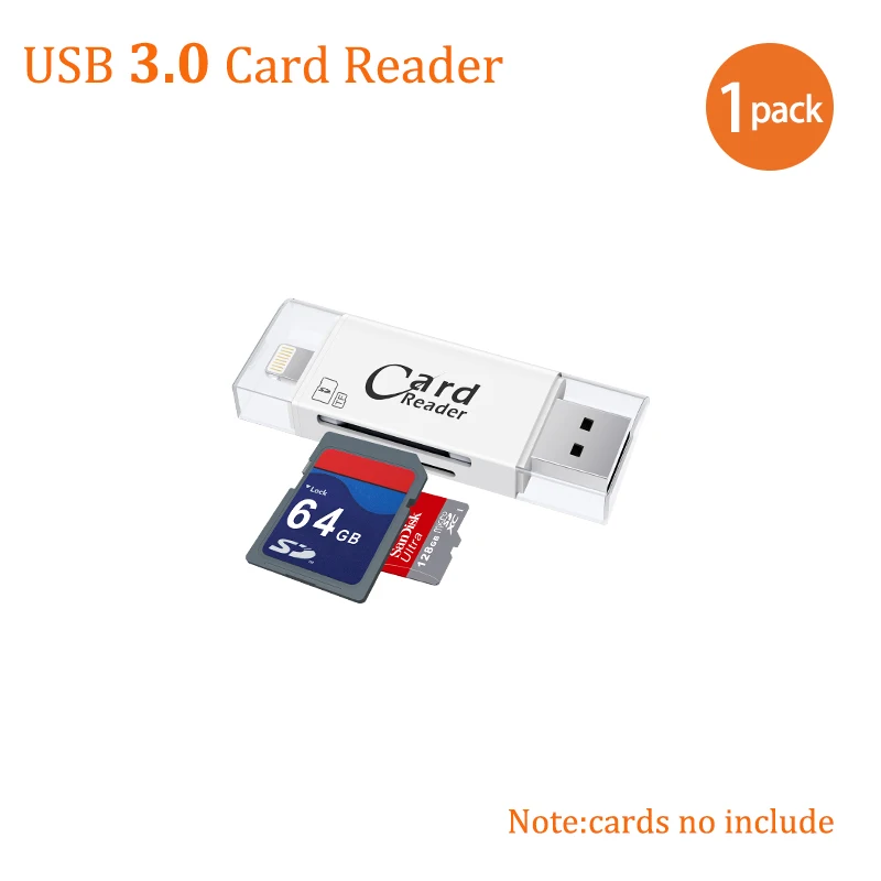 USB3.0 White USB 3,0 устройство для чтения карт Lightning OTG флэш-накопитель microSD TF карта памяти Адаптер для iPhone 5 5S 6 7 8 X S6 S7 Edge - Цвет: USB3.0 White