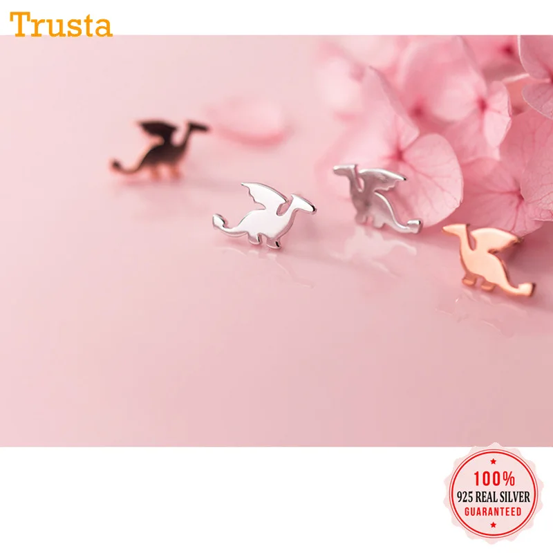 Trusta 925 пробы Серьги серебристого цвета; бижутерия Для женщин мода маленькая Дракон 925, серьги со шпилькой, для девочек Дети Леди DA285