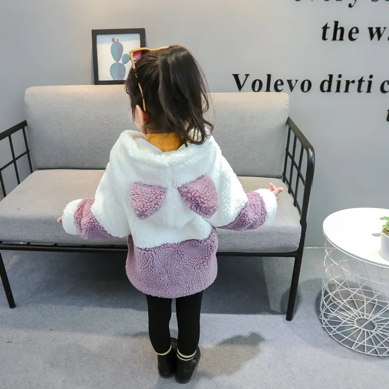Зимняя куртка для девочек пальто с капюшоном теплое флисовое искусственным