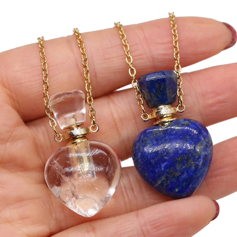 

Natural Stone Agates Perfume Bottle 60cm Necklace Pendant Lapis lazuli /Clear Quartzs Necklace Charm Jewelry Gift 23x36x11mm