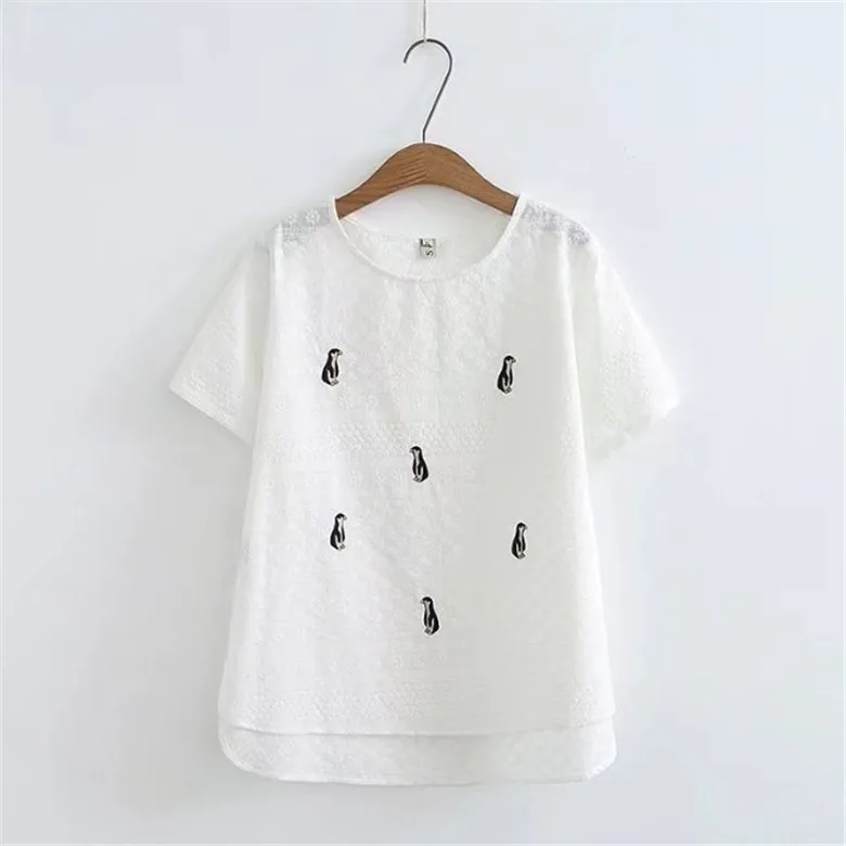 Женские топы с вышивкой размера плюс летняя футболка коротким рукавом 2020